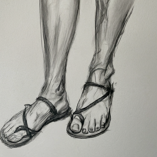 pencil sketch of feet with sandals