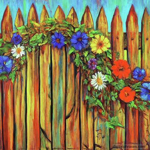 drawing of a Flower Garland on a Wooden Fence