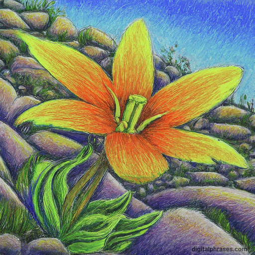 drawing of a Flower Growing on a Mountainside