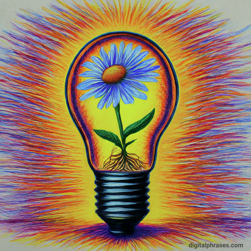 drawing of A Flower Growing Inside a Light Bulb