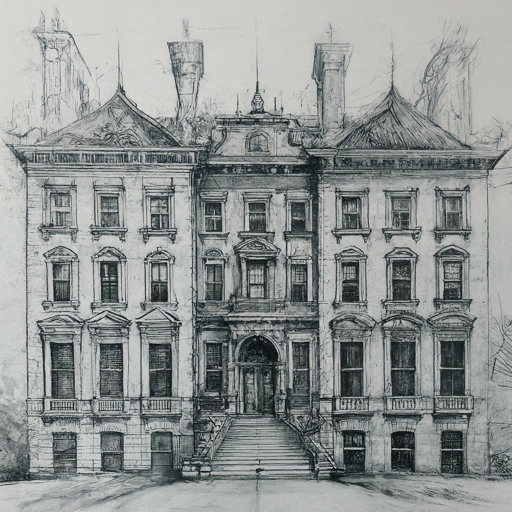 pencil sketch of a mansion