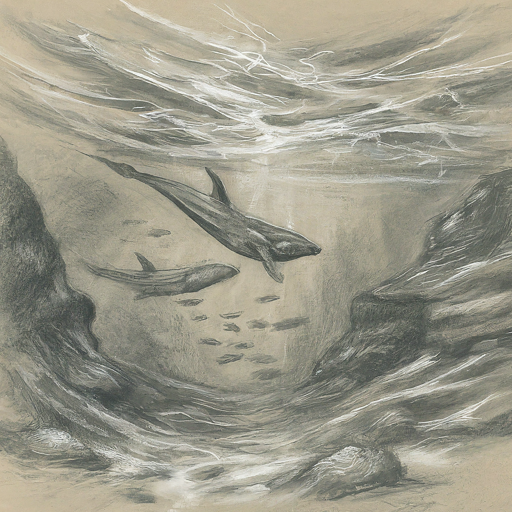 pencil sketch of an underwater scene