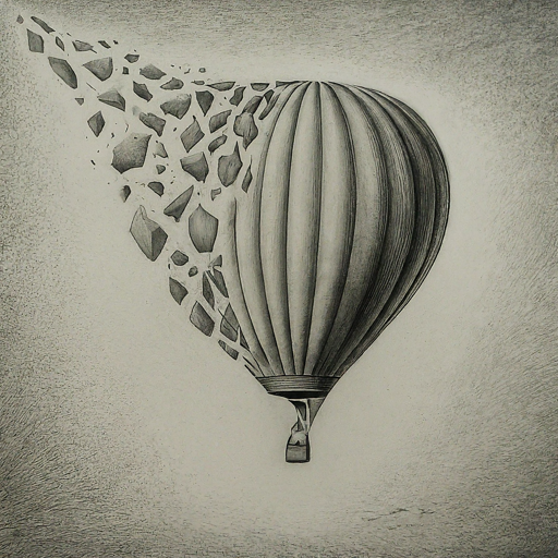 pencil sketch of a hot air balloon showly melting away