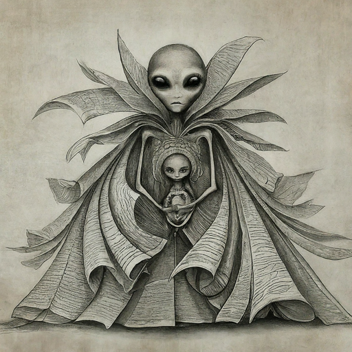pencil sketch of an alien