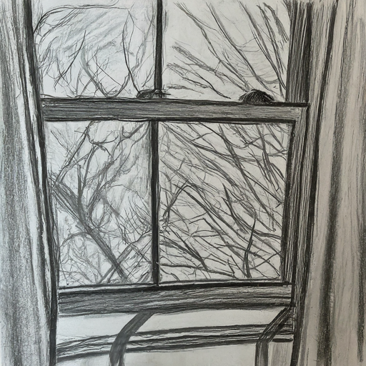 pencil sketch of the view from a window