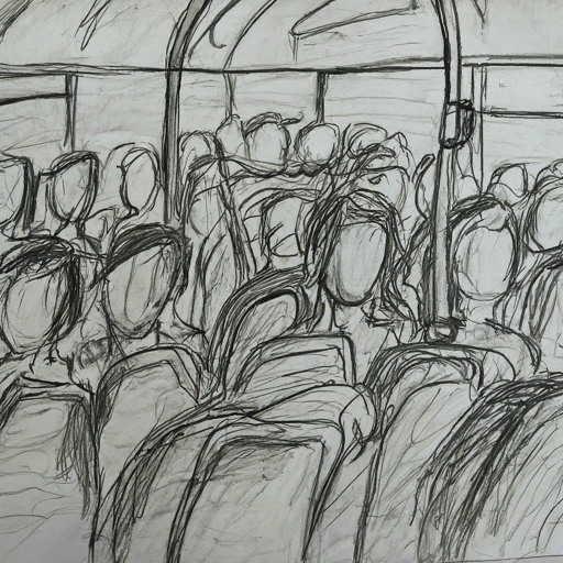 pencil sketch of a crowded bus