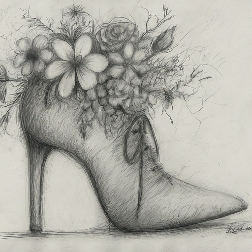 pencil sketch of shoe with flowers inside it