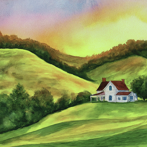 watercolor sketch of a secluded house