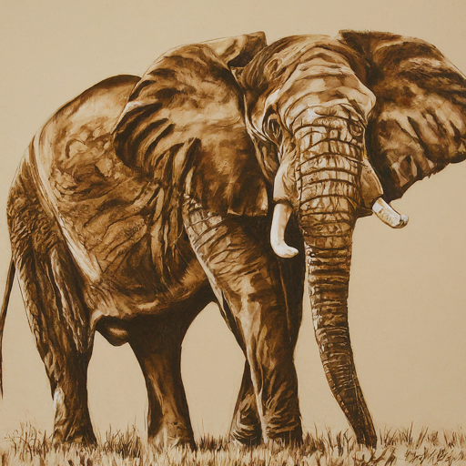 coffee colored sketch of an elephant