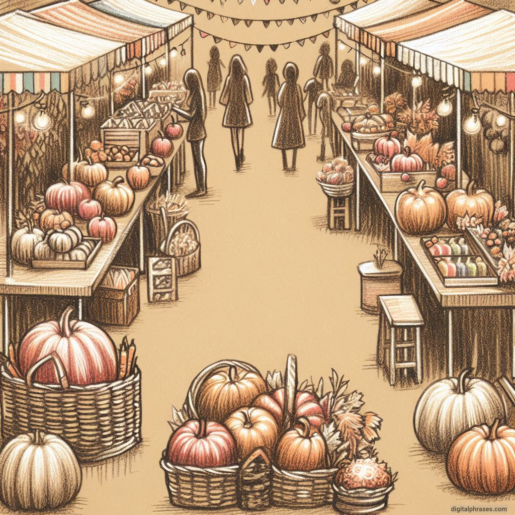 24 Fall Drawing Ideas For Kids drawing of a Fall Market with Stalls Selling Seasonal Produce and Crafts