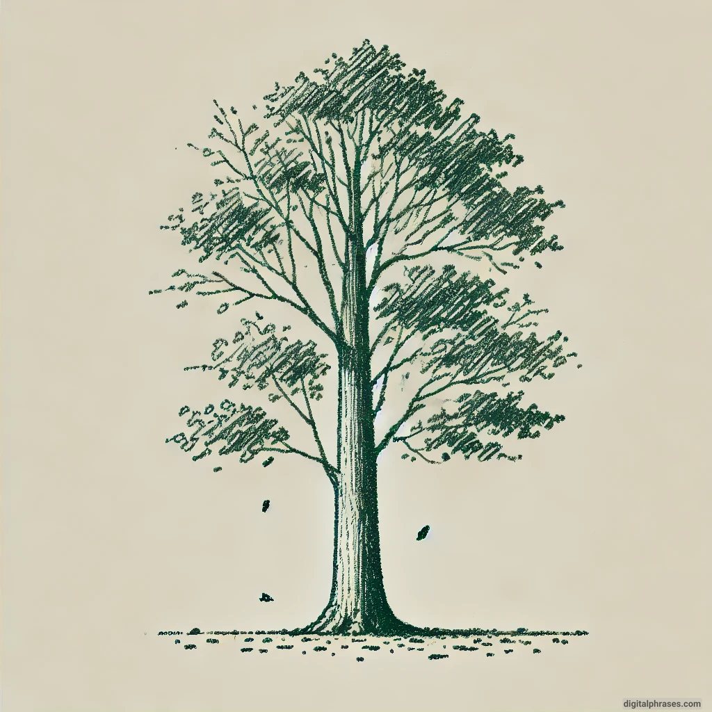 drawing of a Towering Elm Tree with Leaves Scattered on the Ground