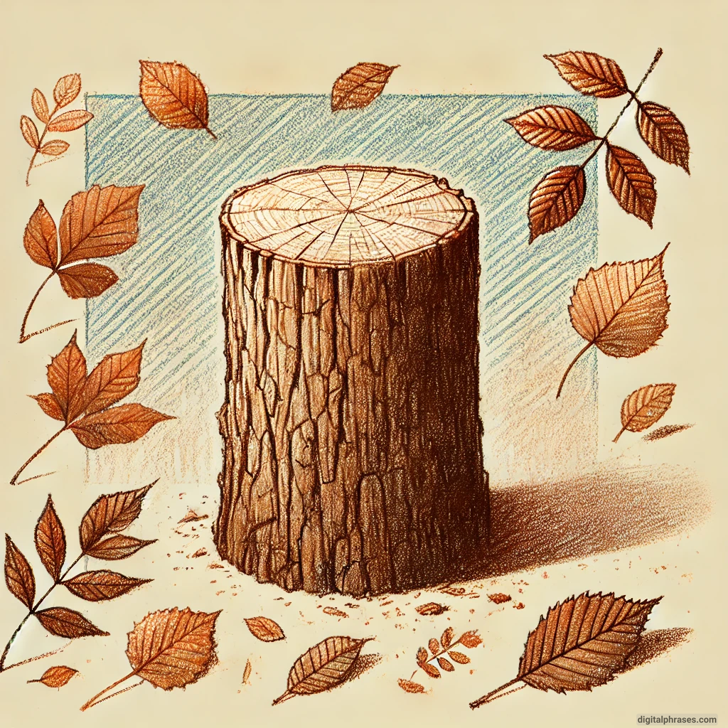 20 Fall/Autumn Drawing Ideas Focusing on Trees and Leaves drawing of a Old Tree Stump Surrounded by Fallen Autumn Leaves