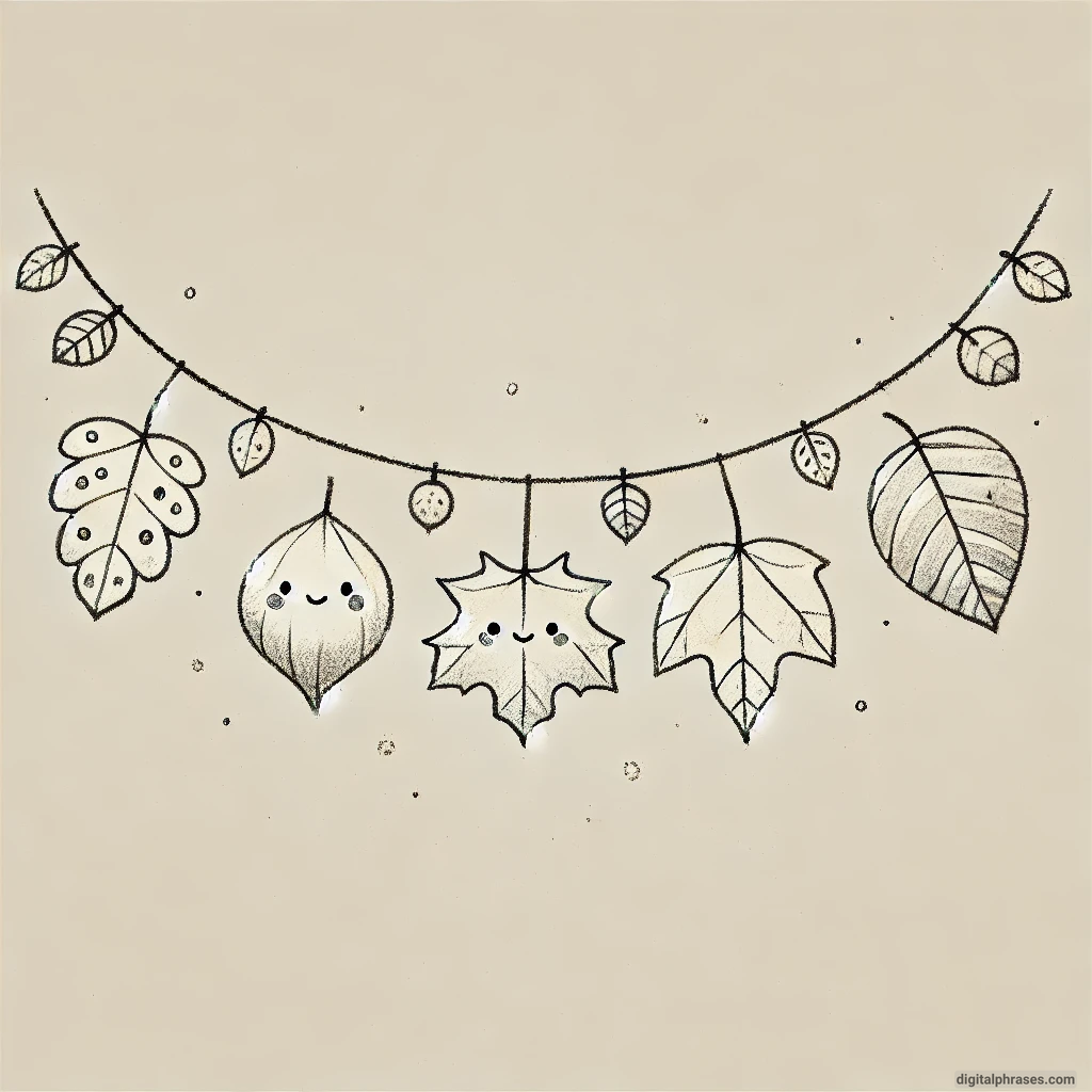 30 Easy, Cute and Simple Fall Drawing Ideas sketch of Autumn Leaf Garland