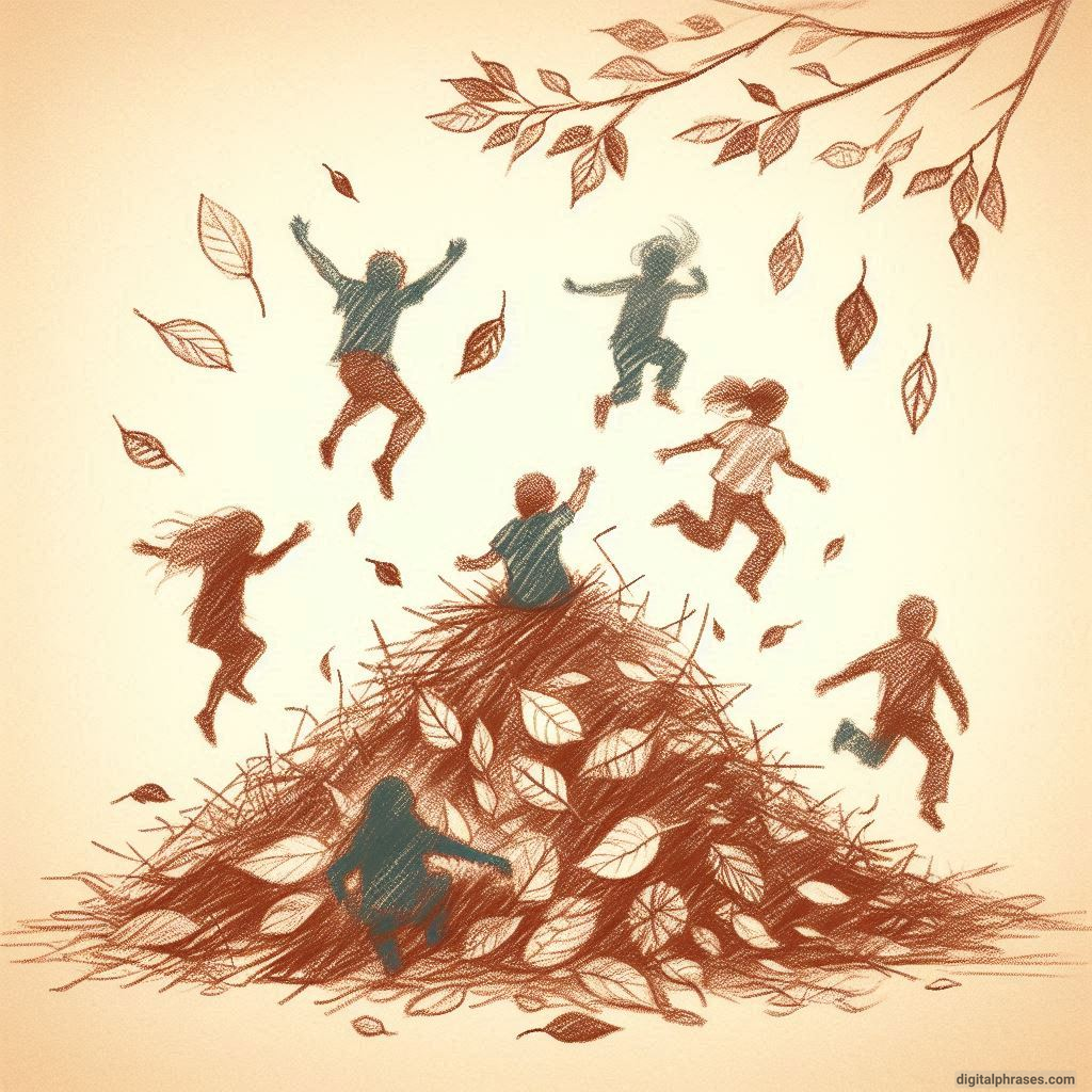 20 Fall/Autumn Drawing Ideas Focusing on Trees and Leaves drawing of A Leaf Pile with Children Jumping and Playing