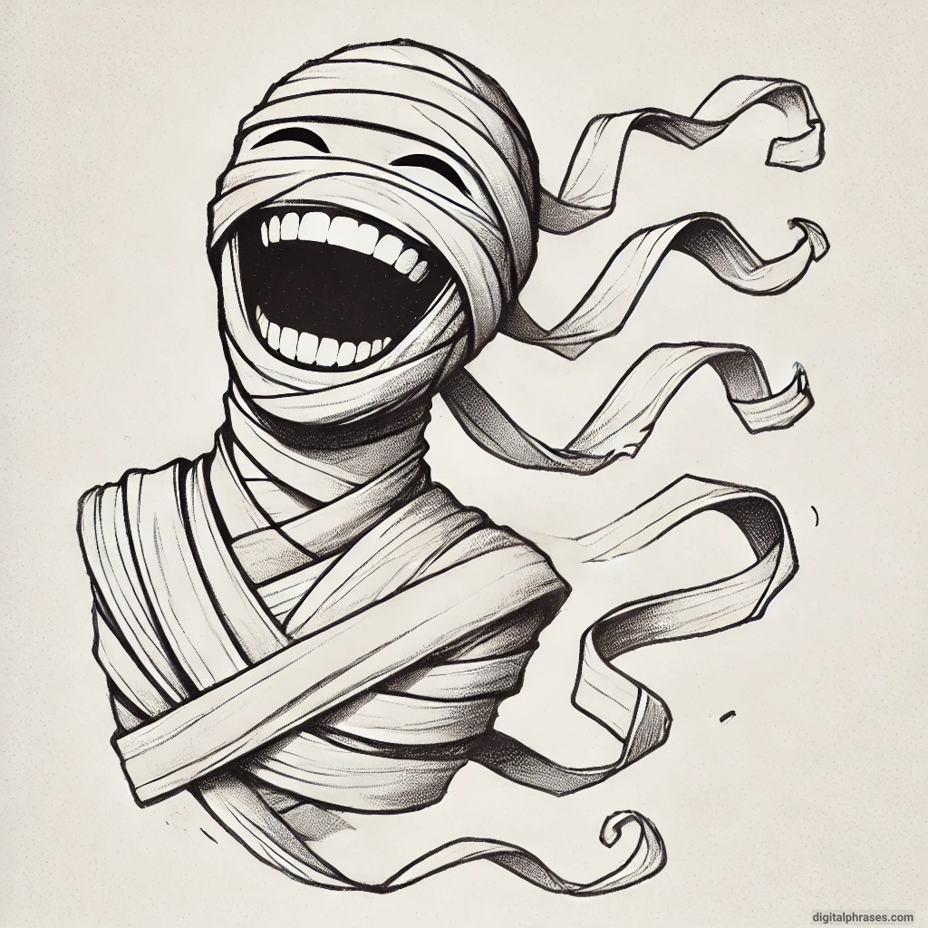 sketch of A Laughing Mummy with Wrapped Bandages Unraveling