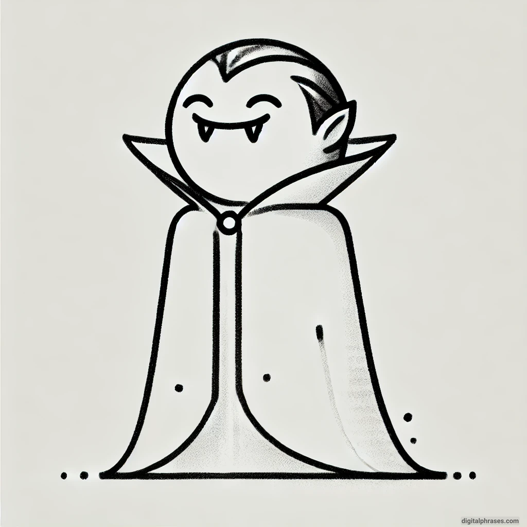 20 Cute Happy and Simple Halloween Drawing Ideas sketch of A Content Vampire with a Cape and Fangs