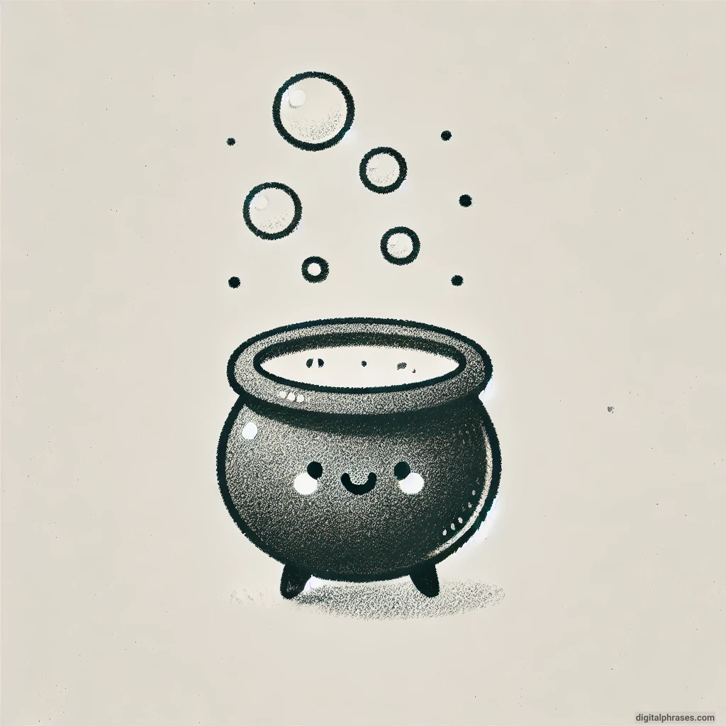 20 Cute Happy and Simple Halloween Drawing Ideas sketch of A Cheerful Witch's Cauldron with Bubbles