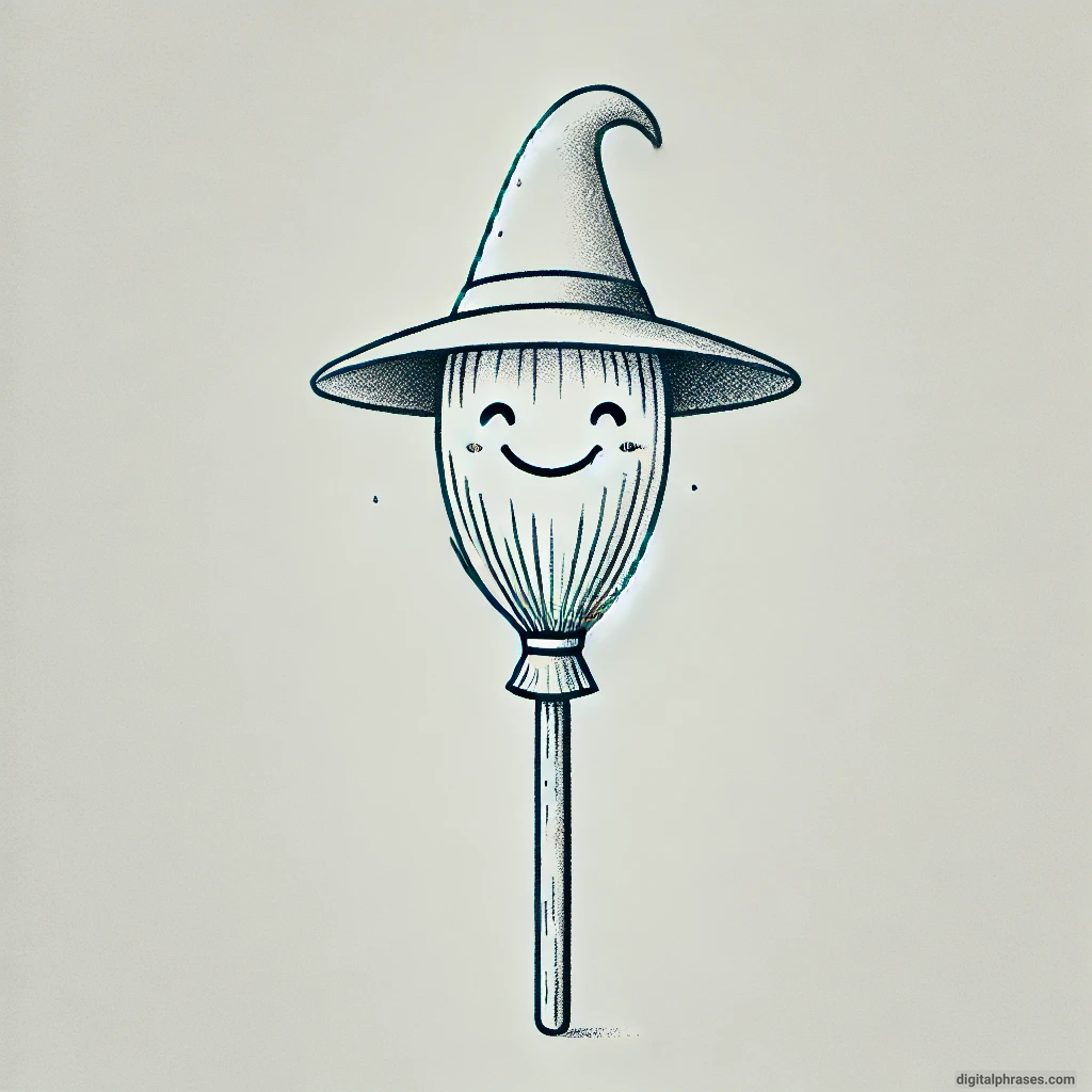 20 Cute Happy and Simple Halloween Drawing Ideas drawing of A Cheerful Broomstick with a Witch Hat