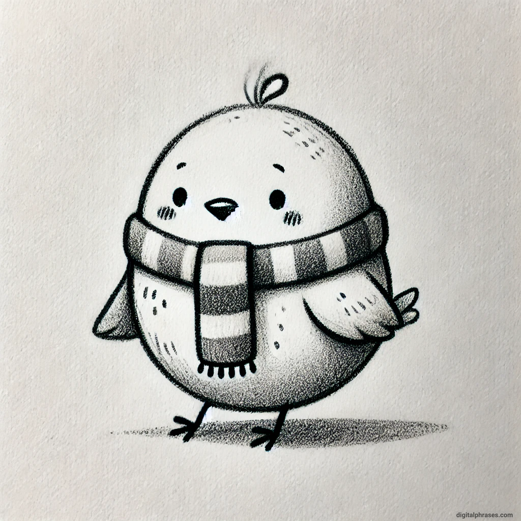 30 Easy, Cute and Simple Fall Drawing Ideas sketch of a bird wearing a scarf