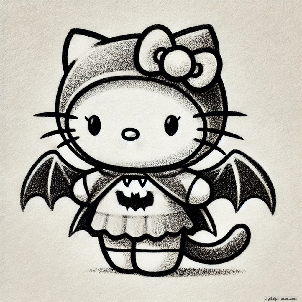 21 Hello Kitty Halloween Drawing Ideas drawing of Hello Kitty in a bat costume with wings and fangs