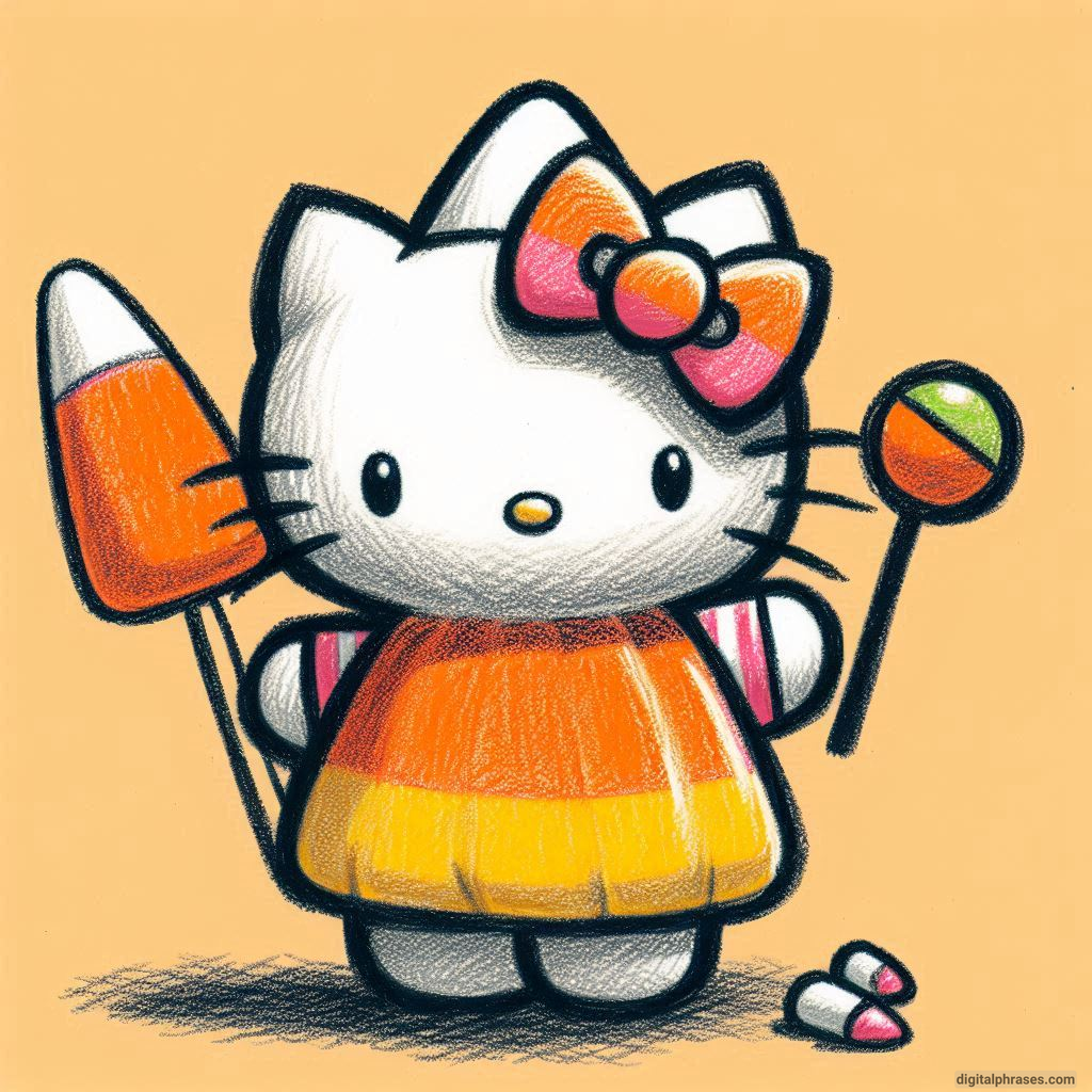 21 Hello Kitty Halloween Drawing Ideas drawing of Hello Kitty in a haunted house setting with ghosts and spider webs