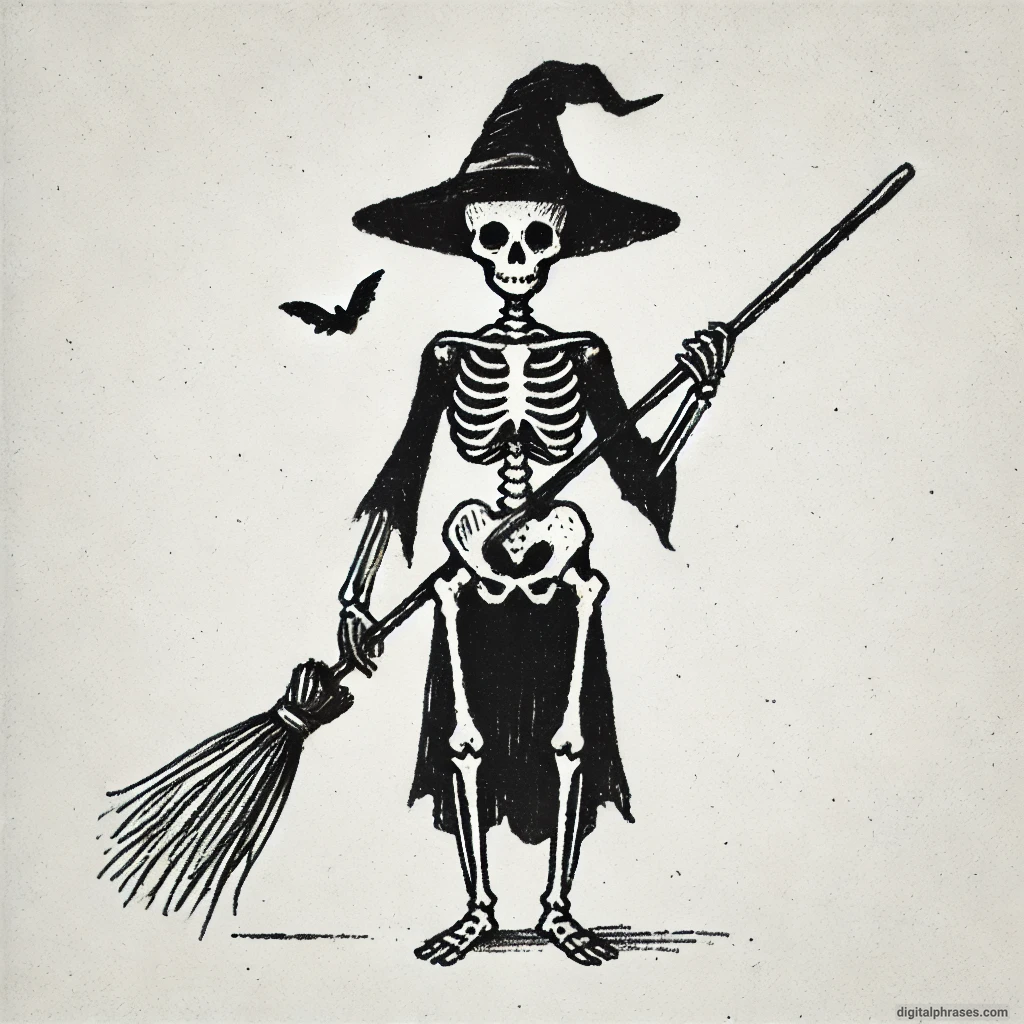 22 Skeleton Halloween Drawing Ideas drawing of Skeleton Dressed as a Witch with a Broomstick