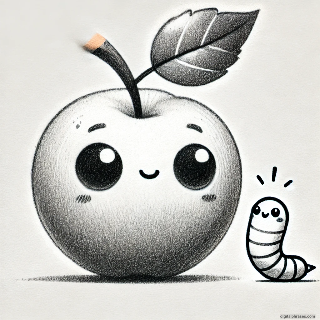 30 Easy, Cute and Simple Fall Drawing Ideas sketch of a Happy Apple with a Leaf and a Cute Expression