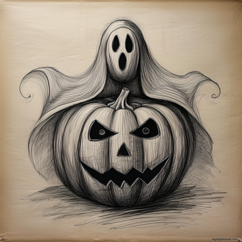 23 Pumpkin Halloween Drawing Ideas Pumpkin with a Ghost Emerging from Its Top