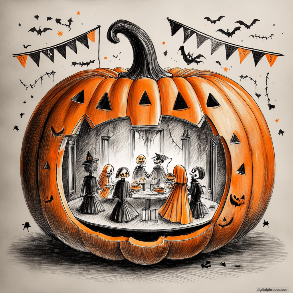 23 Pumpkin Halloween Drawing Ideas Pumpkin with a Festive Halloween Party Scene Inside