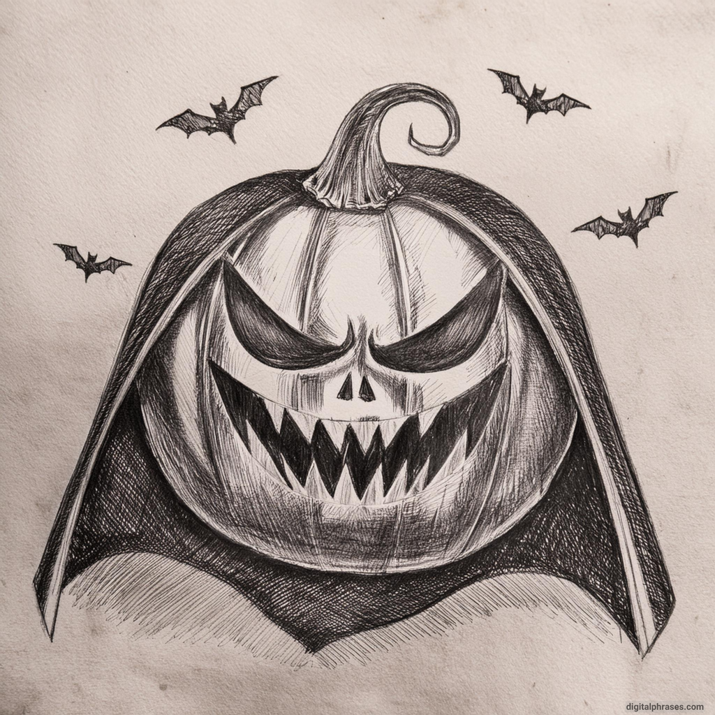 23 Pumpkin Halloween Drawing Ideas Pumpkin with a Vampire Cape and Fangs
