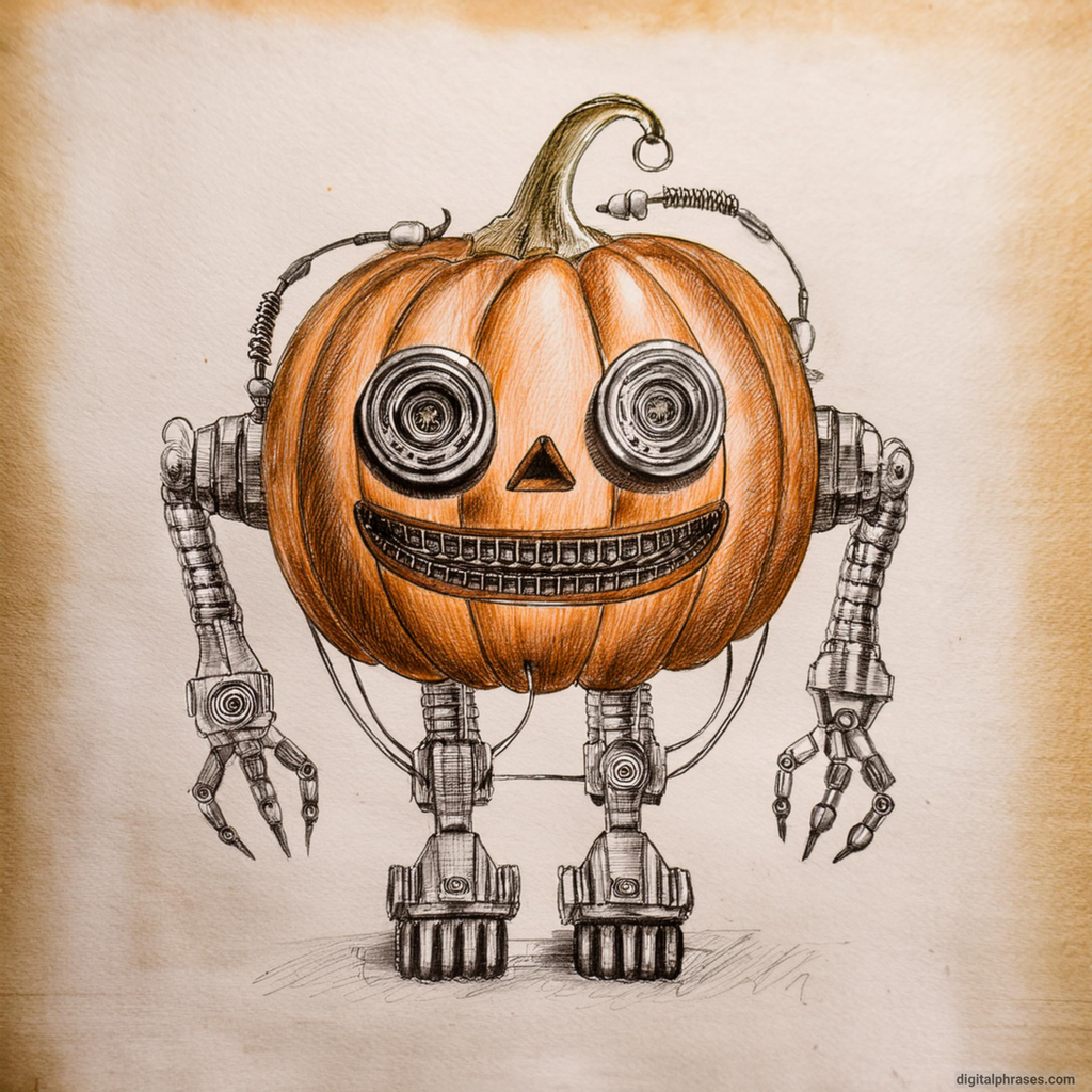 23 Pumpkin Halloween Drawing Ideas Robot Pumpkin with Mechanical Arms and Legs
