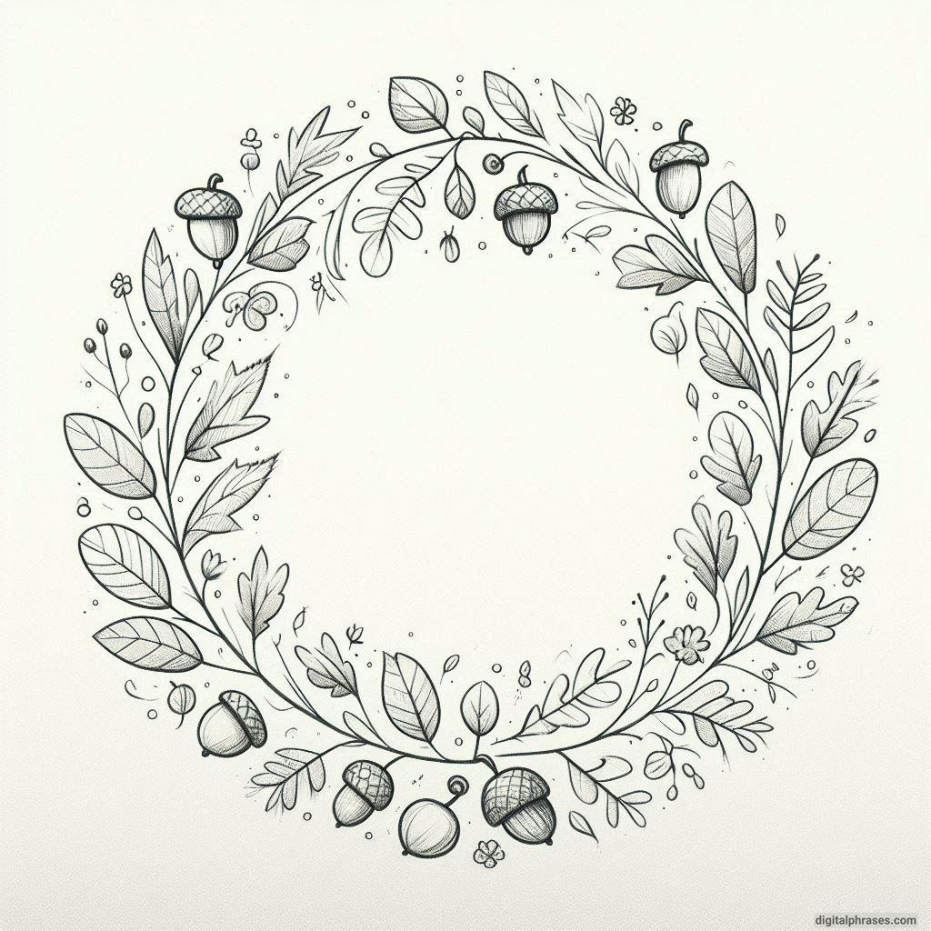 30 Easy, Cute and Simple Fall Drawing Ideas sketch of Simple Fall Wreath with Adorable Decorations