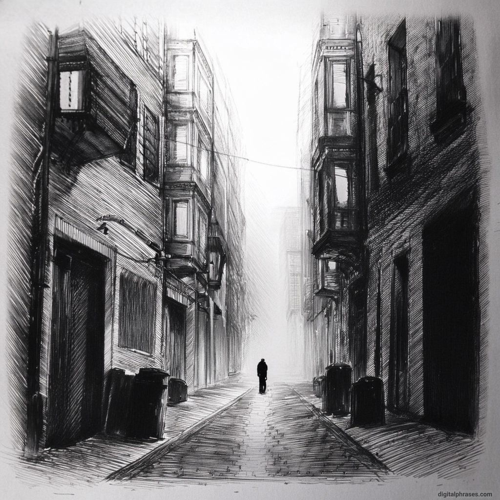 25 Scary Halloween Drawing Ideas That Are Quite Spooky drawing of Shadowy Figure Lurking in a Foggy Alley