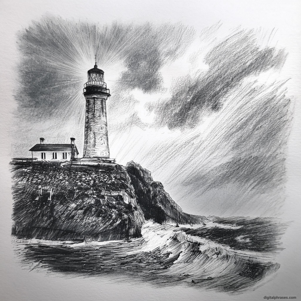 25 Scary Halloween Drawing Ideas That Are Quite Spooky drawing of Eerie Lighthouse on a Stormy Night