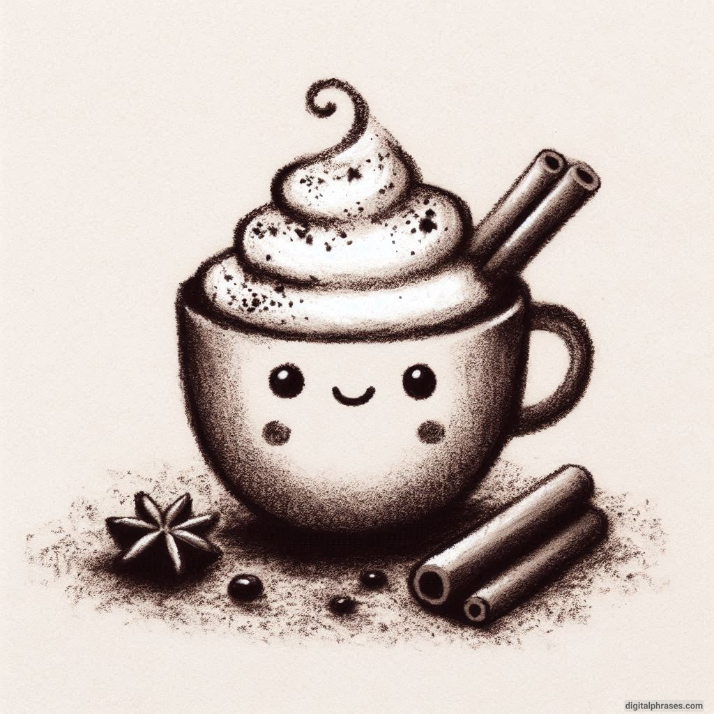 30 Easy, Cute and Simple Fall Drawing Ideas sketch of Happy Pumpkin Spice Latte with Whipped Cream