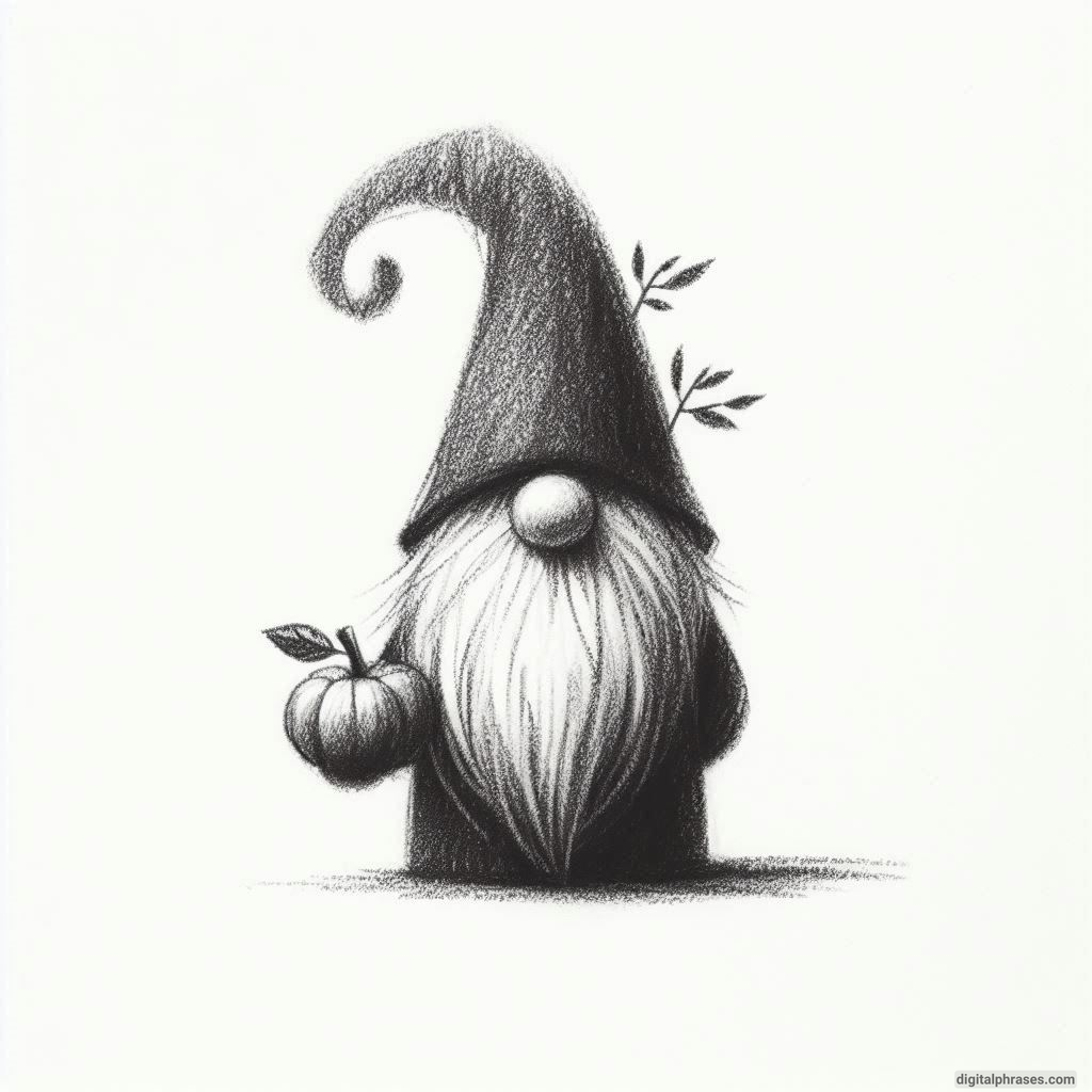 30 Easy, Cute and Simple Fall Drawing Ideas sketch of a Gnome