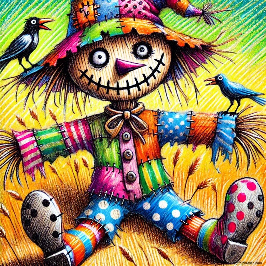 24 Fall Drawing Ideas For Kids crayon sketch of Scarecrow