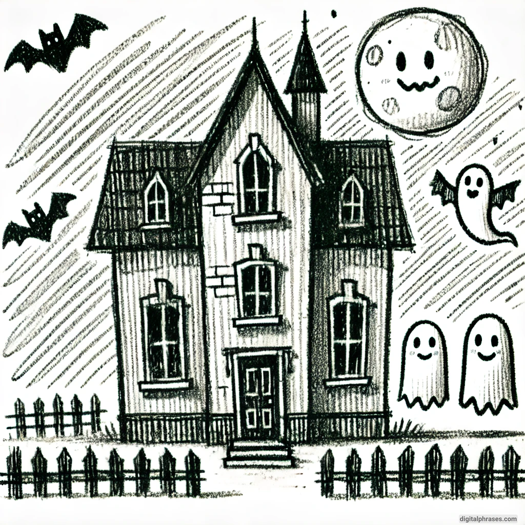 24 Fall Drawing Ideas For Kids drawing of a scary house