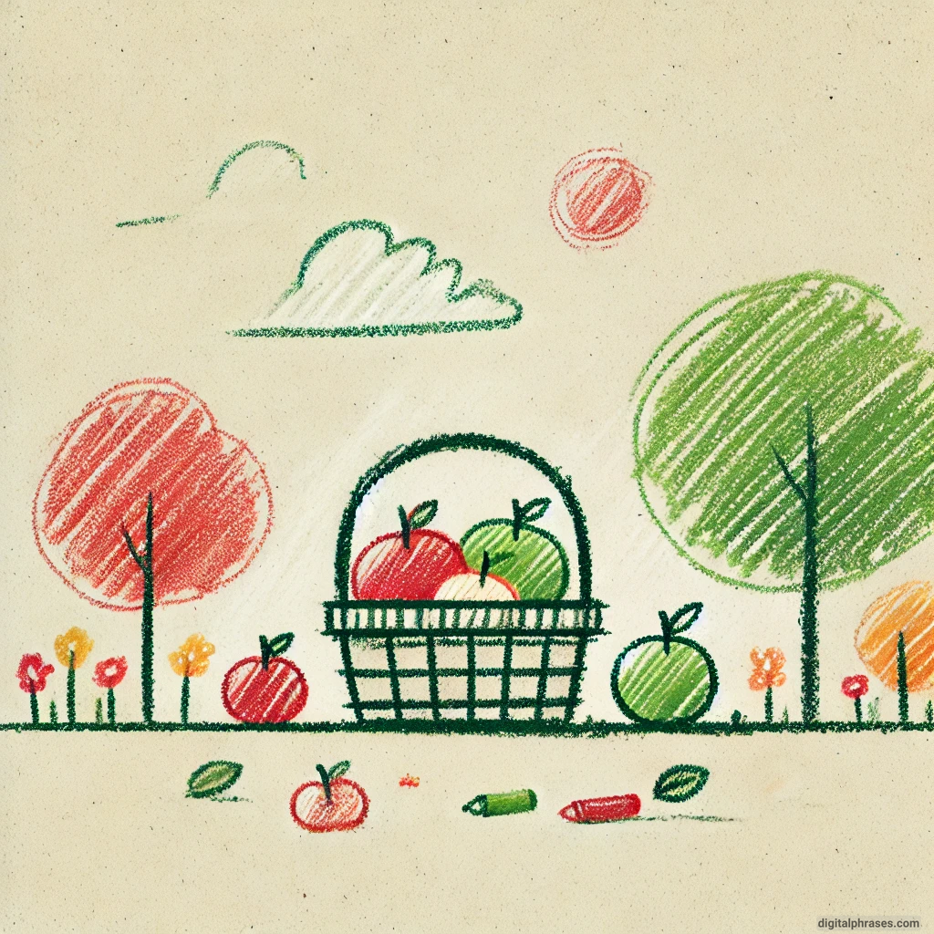 24 Fall Drawing Ideas For Kids sketch of a Basket of Apples with a Crisp Fall Background