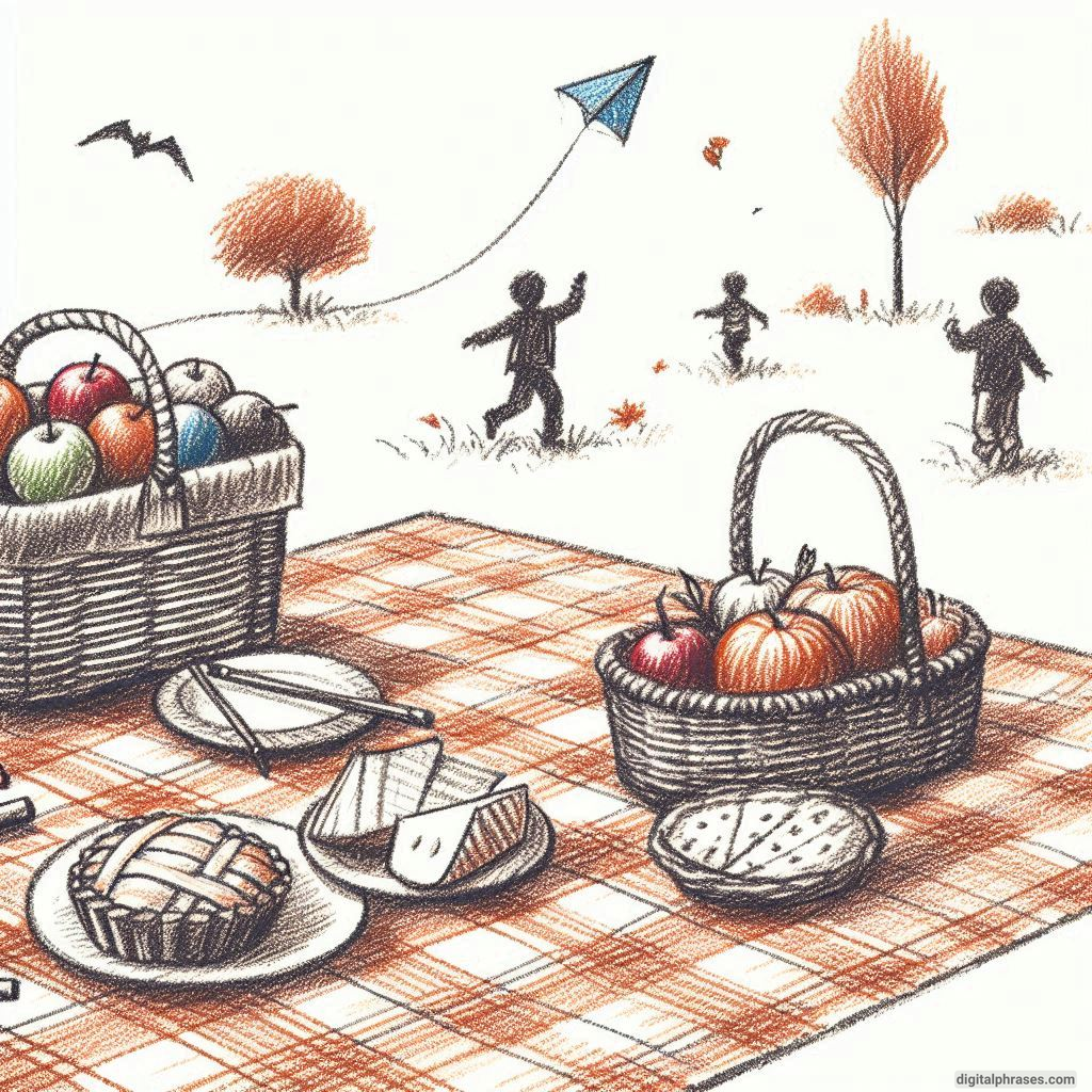 24 Fall Drawing Ideas For Kids drawing of a Picnic in the Park with Fall Foods and Activities