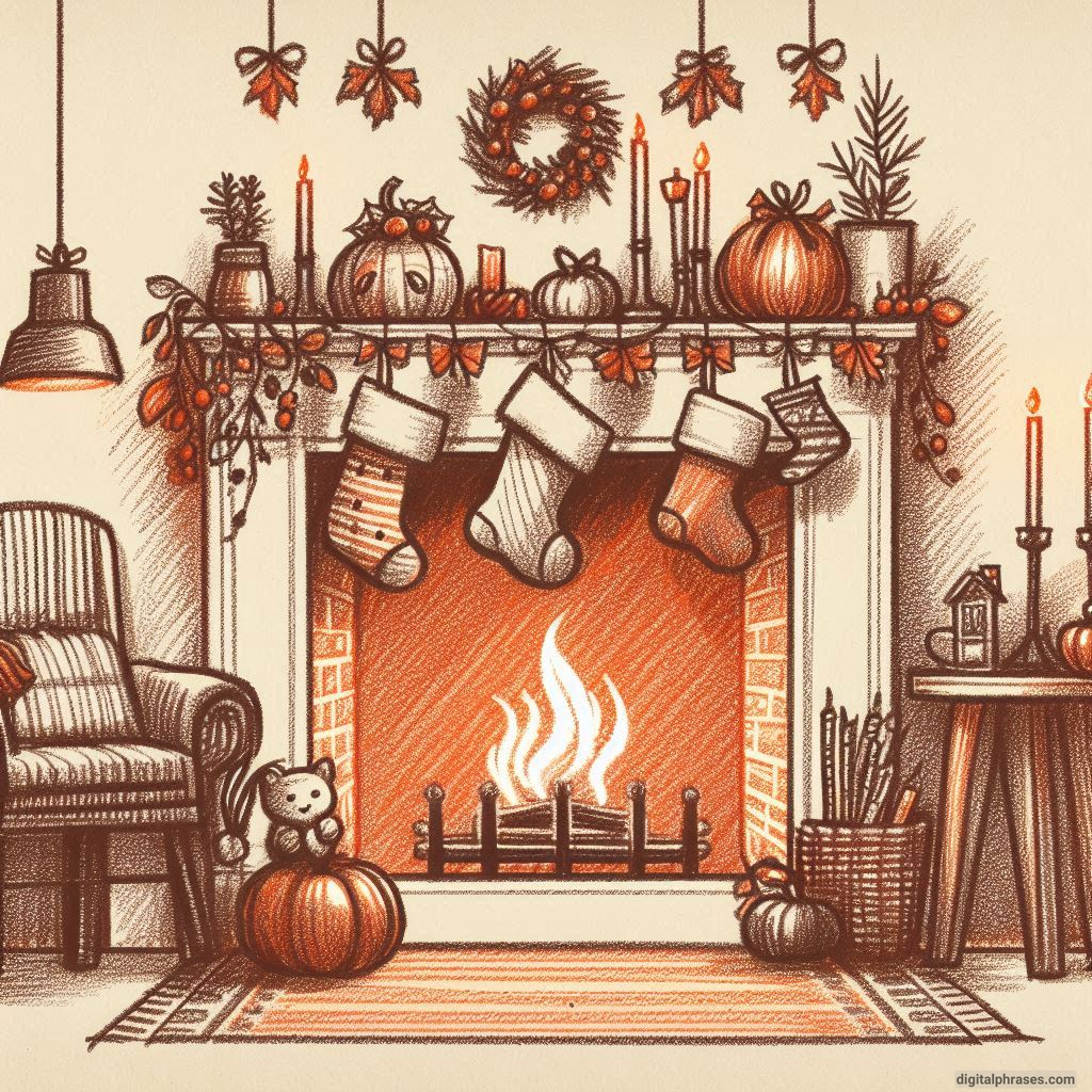 24 Fall Drawing Ideas For Kids drawing of a cozy fireplace