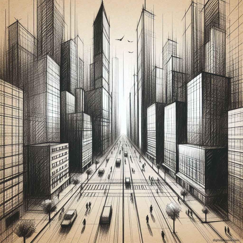 80 One-Point Perspective Drawing Ideas of Cities