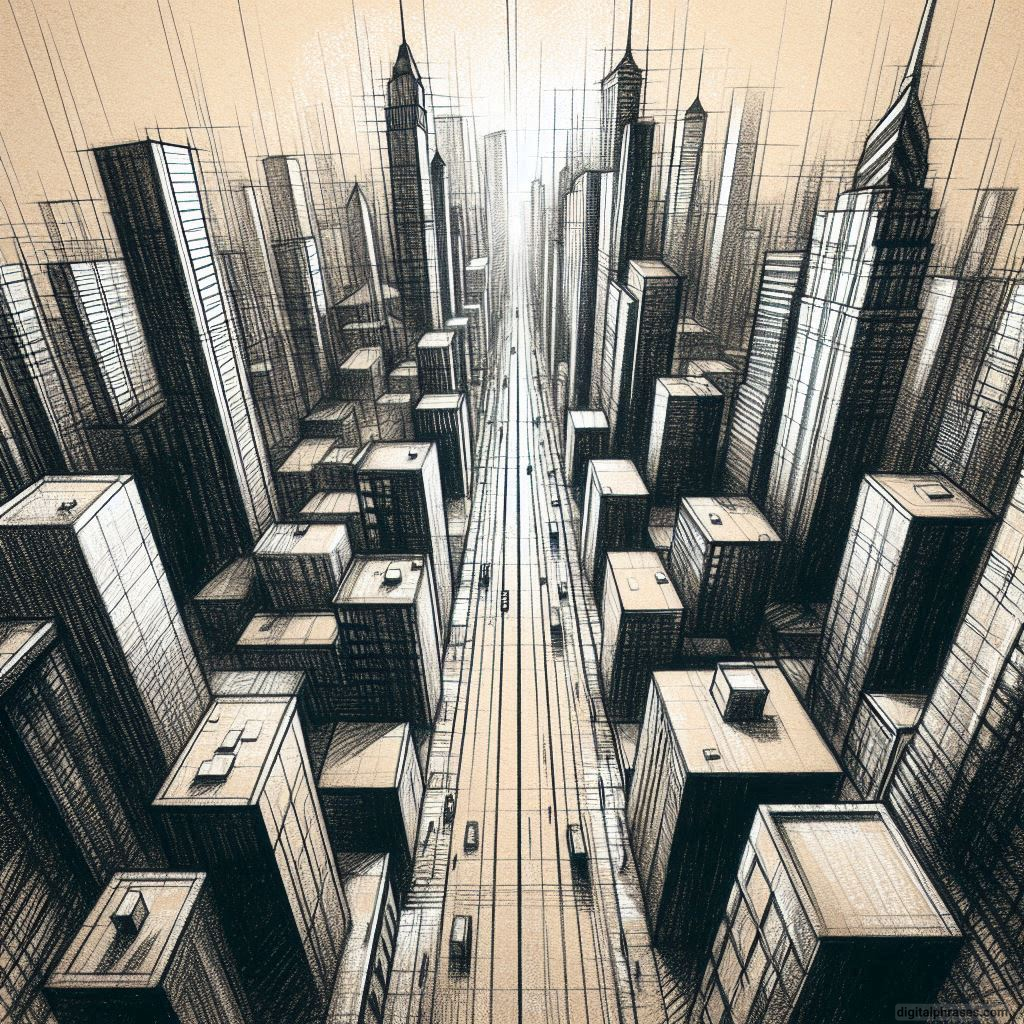 80 One-Point Perspective Drawing Ideas of Cities