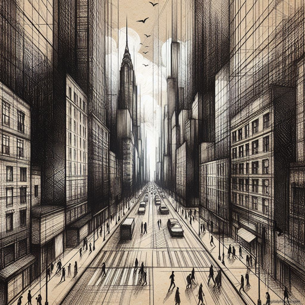 80 One-Point Perspective Drawing Ideas of Cities