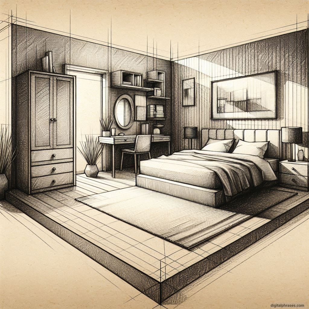 80 One Point Perspective Room/Bedroom Drawings