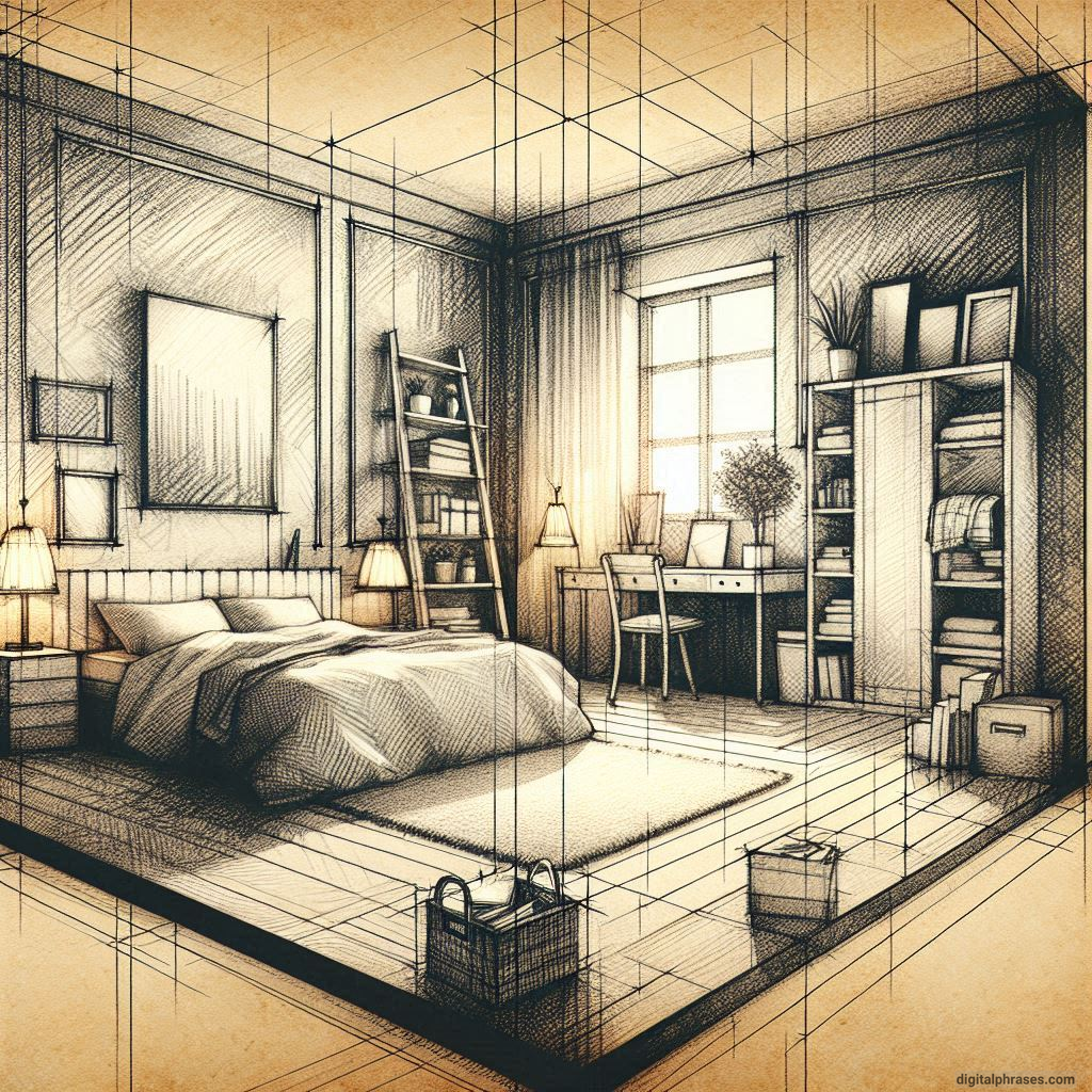 80 One Point Perspective Room/Bedroom Drawings