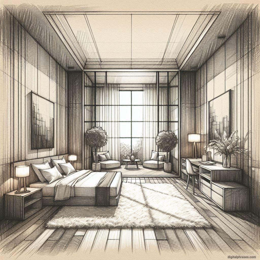 80 One Point Perspective Room/Bedroom Drawings