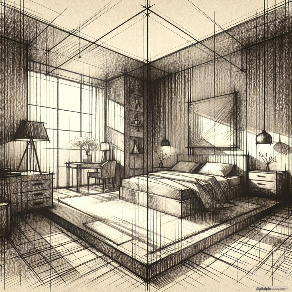 80 One Point Perspective Room/Bedroom Drawings