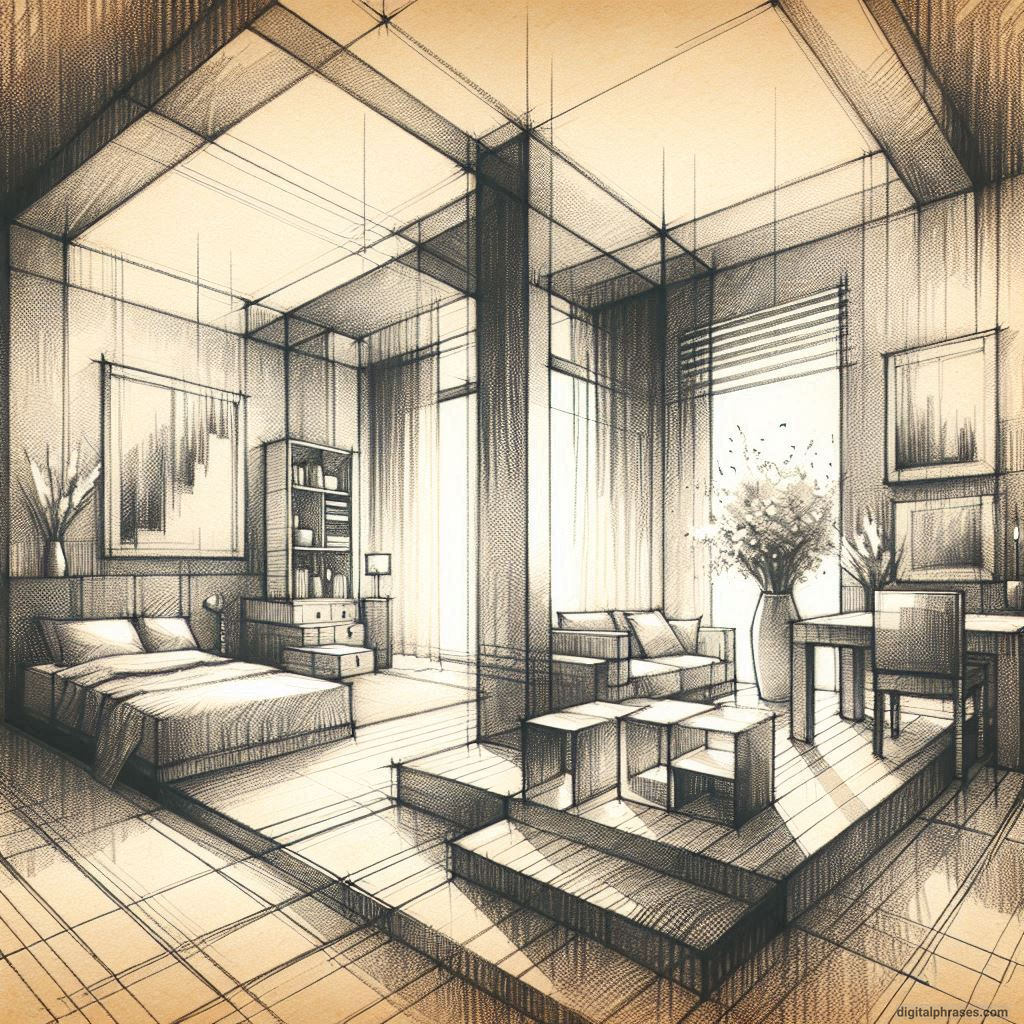 80 One Point Perspective Room/Bedroom Drawings