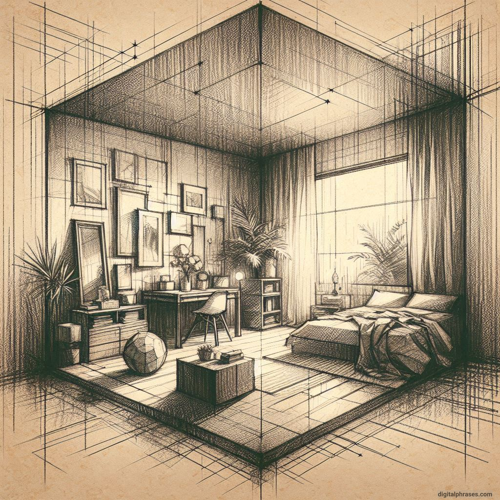 80 One Point Perspective Room/Bedroom Drawings